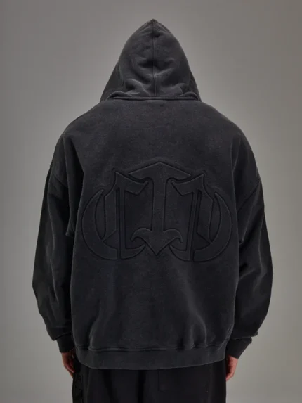 Embossed Black Heavyweight Zip up.webp